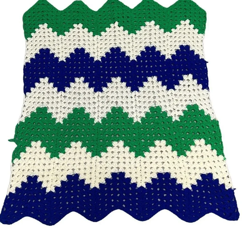 Handmade Crochet Knit Herringbone-Style Pattern lap blanket  30